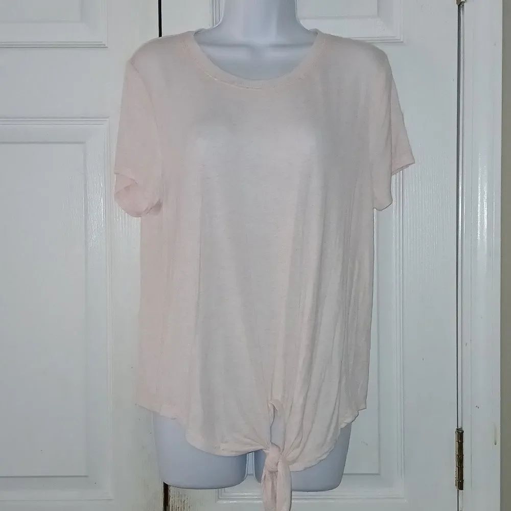Hippie Rose light pink ribbed short sleeve top knot front Sz L NWT